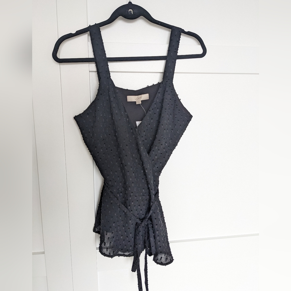 NWT Loft Black Peplum Wrap Blouse Size Small